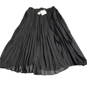 Jill Stuart Pleated Midi Maxi Skirt Size 14 Black White Gold Polka Dot NWT